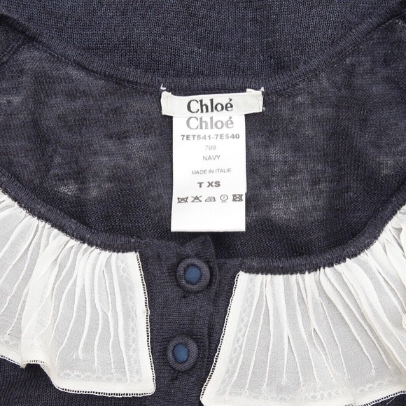 CHLOE Sleeveless Top Shirt Sleeveless Navy Ivory Ruffle Henley XS 2007 - Picture 9 of 9
